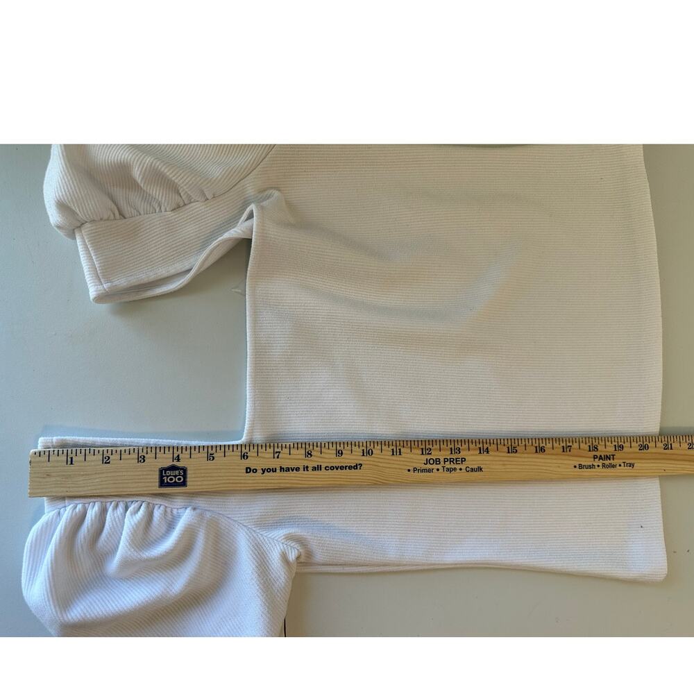Club Monaco White Ribbed Blouse Short Puff Sleeve Square Neck Stretch Top M - Picture 4 of 6